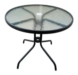 MESA REDONDA EXTERIOR NEGRA C/VIDRIO 80 CM.